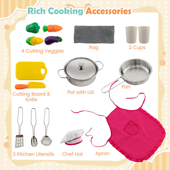 Wooden Kids Play Kitchen Playset with Realistic Lights and Sounds-Grey