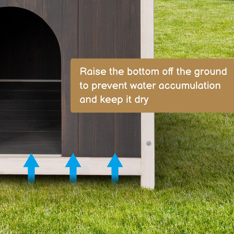 Wooden Outdoor Cat House with Stairs, 2-Tier Weatherproof Pet Shelter