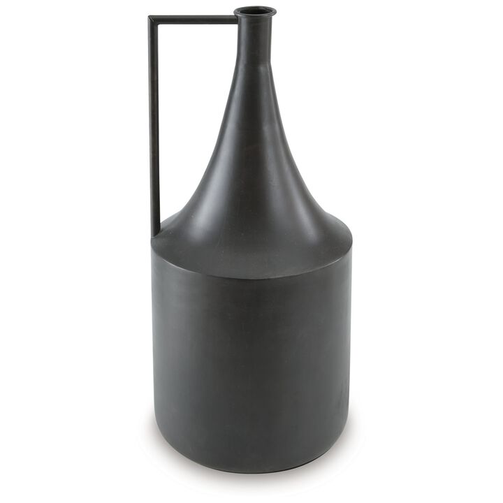 Decorative Vase, Metal Angular Handle and Curved Neck, 17 Inch Black - Benzara