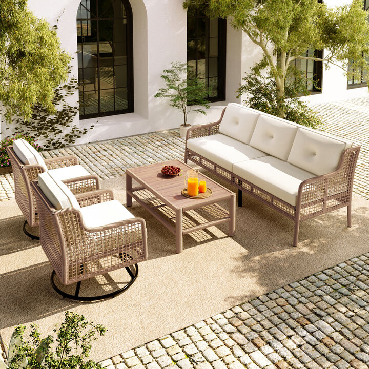 Merax Outdoor Wicker Sofa Furniture Set with Swivel Chairs