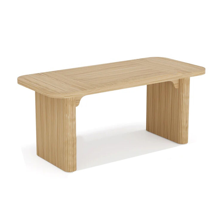 Executive Desk, 62 Inch Light Brown Top, Fluted Double Pedestal Base - Benzara