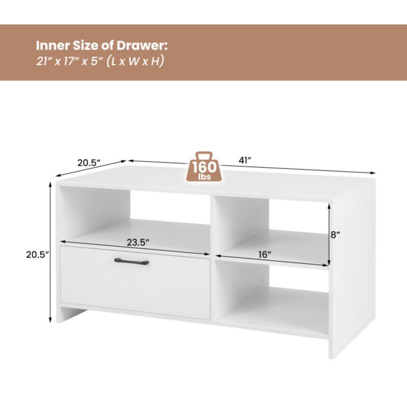 Hivvago Modern Media Console Table with 3 Open Compartments and 1 Storage Drawer-White
