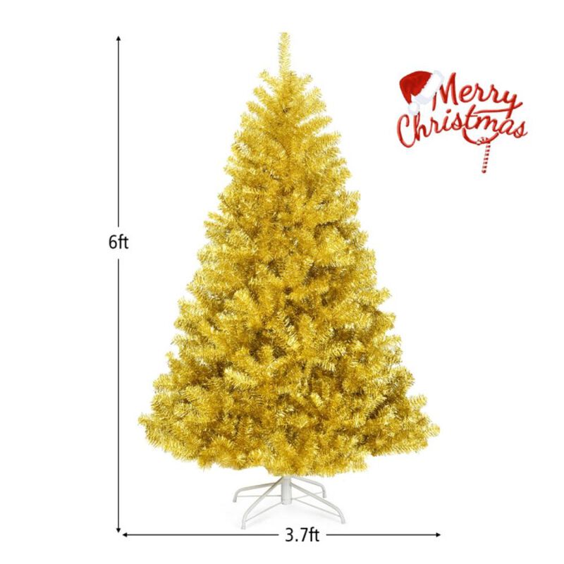 Hivvago 6/7.5 Feet Artificial Tinsel Christmas Tree Hinged with Foldable Stand