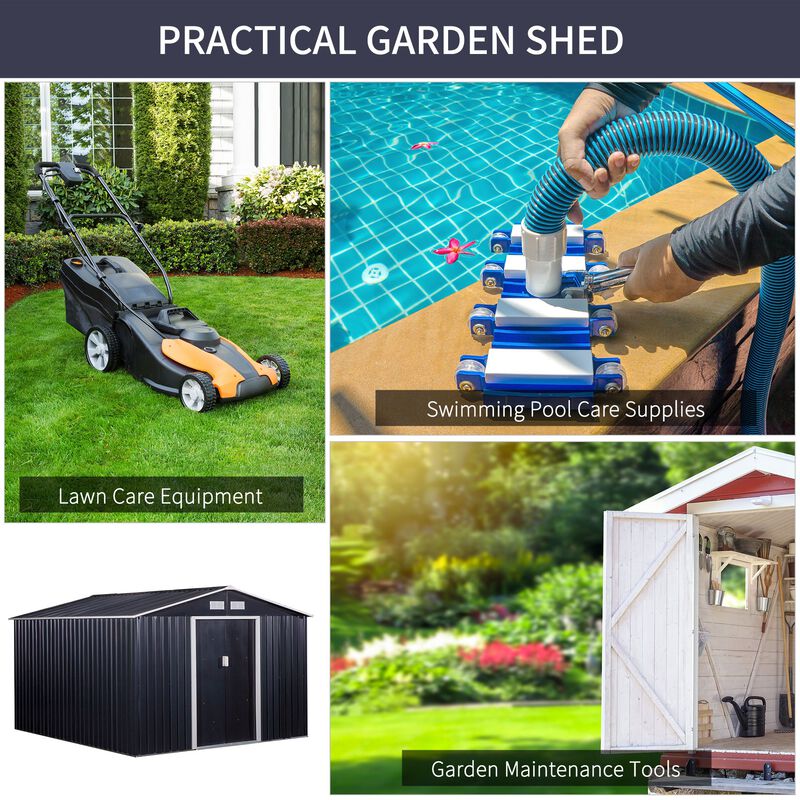 Dark Gray Garden Vault: 11'x9' Metal Storage Shed with Sliding Doors