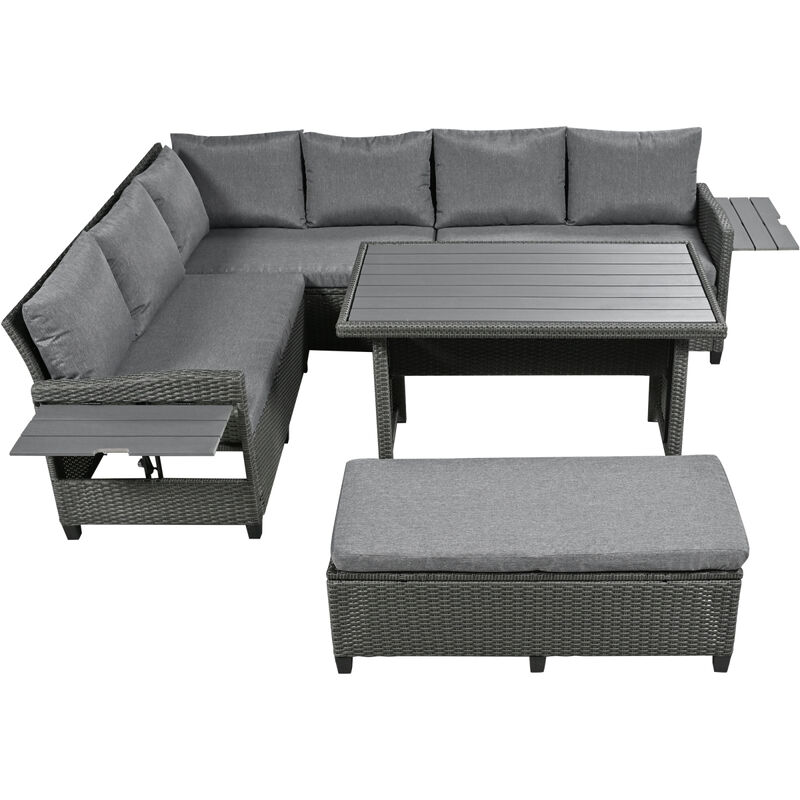 5-Piece Outdoor Rattan Sofa Set with Tables