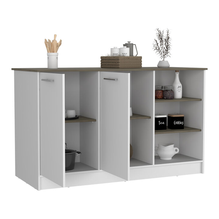 DEPOT E-SHOP Mars Kitchen Island Two Cabinets, Three Open Shelves, White / Dark Brown