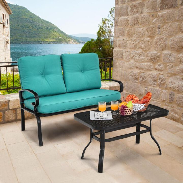 Hivvago 2 Pieces Patio Loveseat Bench Table Furniture Set with Cushioned Chair