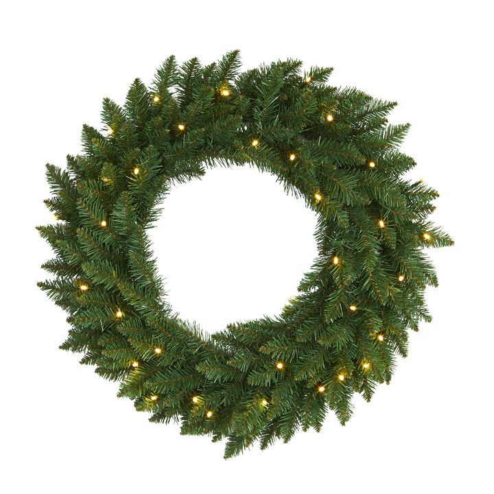 Hivvago 24" Green Pine Artificial Christmas Wreath with 35 Clear LED Lights