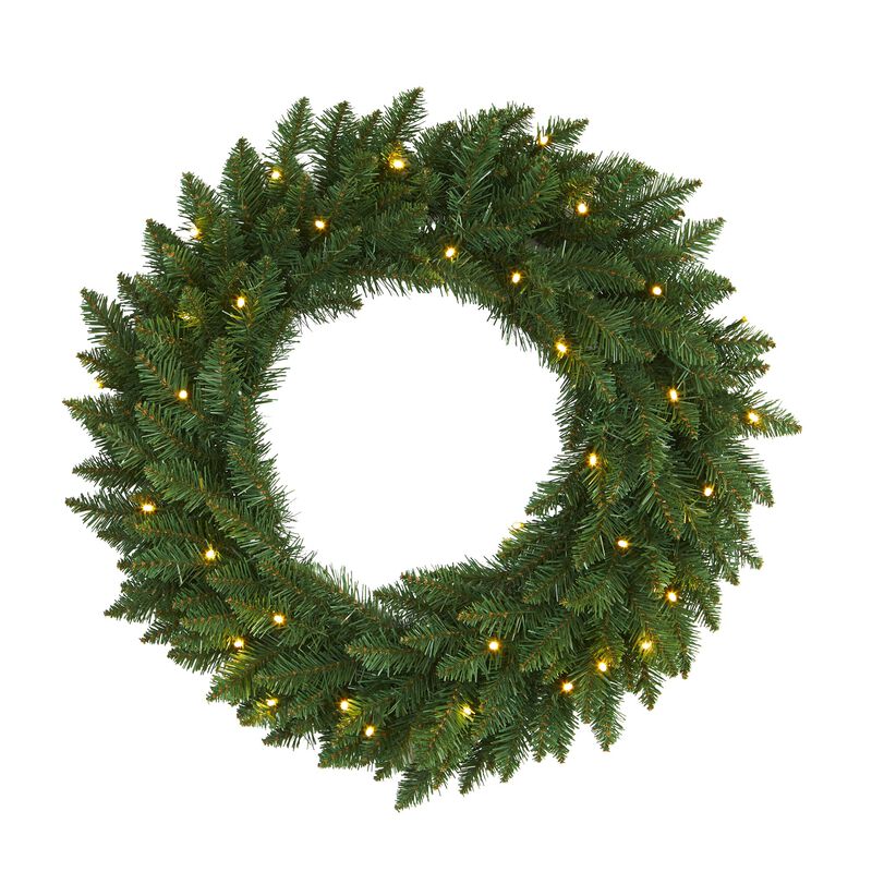 Hivvago 24" Green Pine Artificial Christmas Wreath with 35 Clear LED Lights