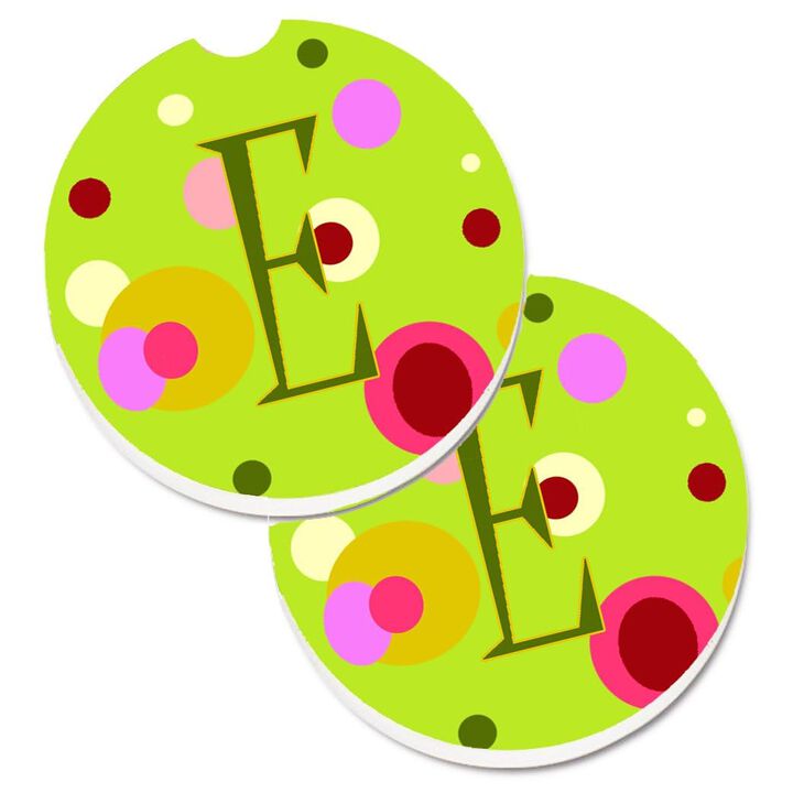 Caroline's Treasures Letter E Monogram - Lime green Set of 2 Cup Holder Car Coasters CJ1010-ECARC, 2.56, Multicolor