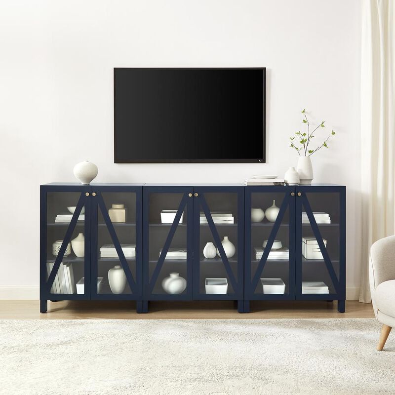 Cassai 3Pc Media Storage Cabinet Set Navy - 3 Storage Pantries