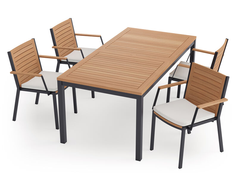 Monterey 4 Seater Dining Set with 72 in. Table - Aluminum and Teak