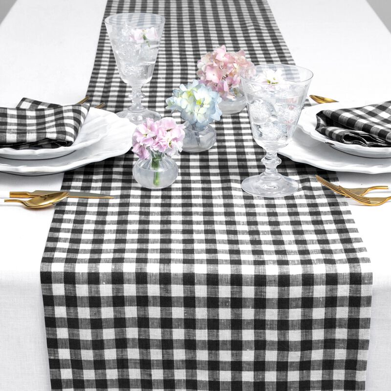 Solino Home 100% Pure Linen Table Runner | Gingham Check