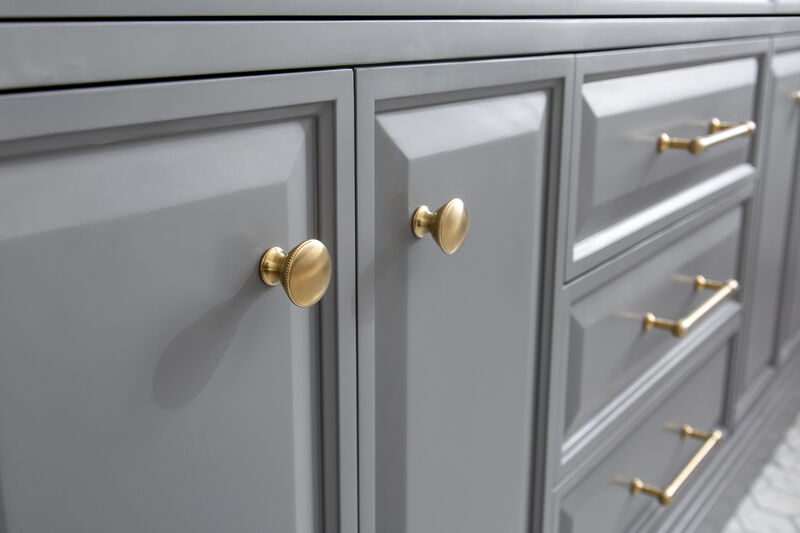 Palace 72 In. Double Sink Carrara Quartz Countertop Bath Vanity in Cashmere Grey with Satin Gold Hardware