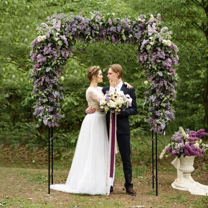 Garden Arch Arbor Trellis with Gate Patio Plant Stand Archway-Black