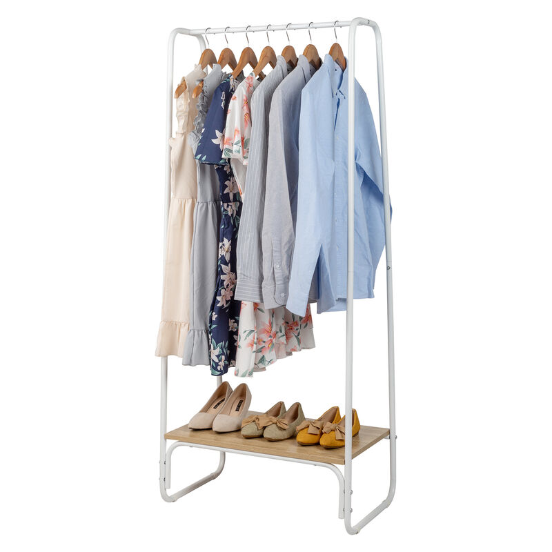 Freestanding Clothes Rack with Shelf, Adjustable Garment Rack for Clothing Storage