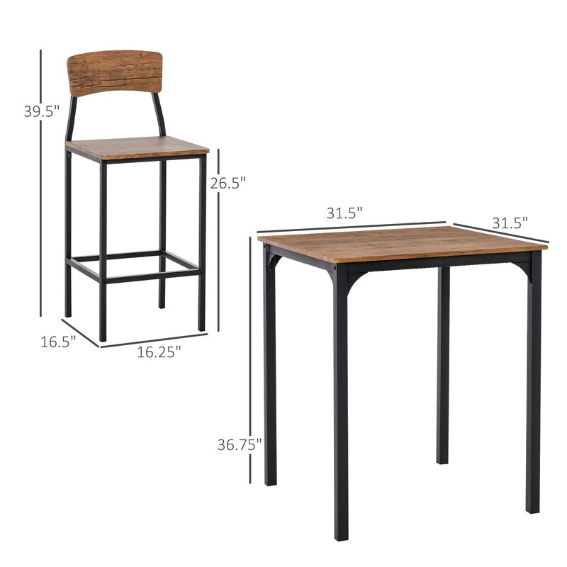 Black Industrial Dining: 3-Piece Counter Height Bar Table Set
