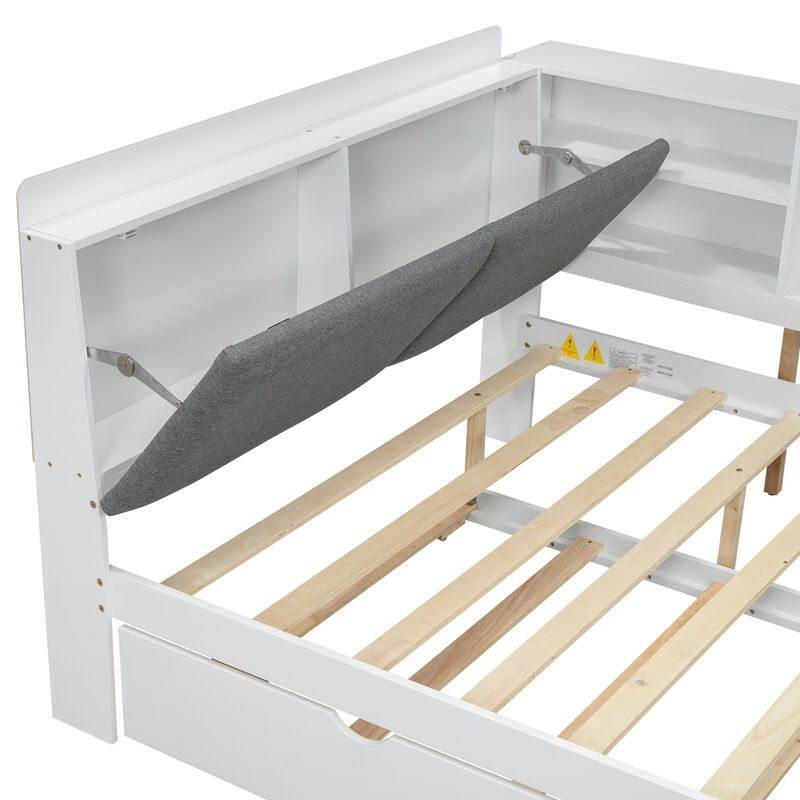 Merax Platform Bed with Trundle and Storage Headboard