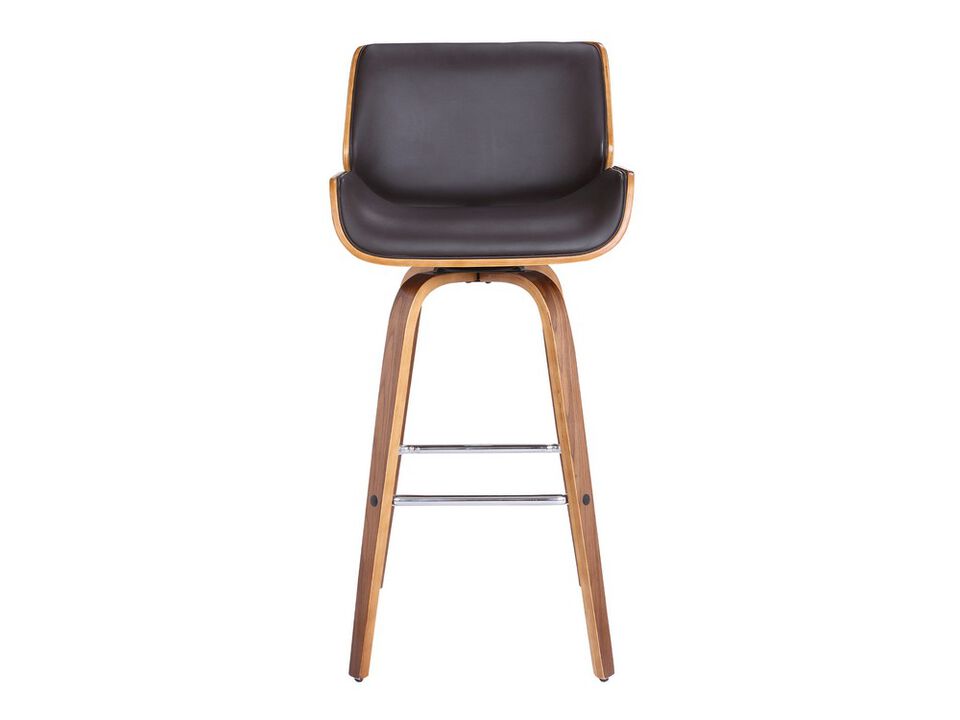 Bar Height Wooden Swivel Barstool with Leatherette Seat, Black and Brown-Benzara