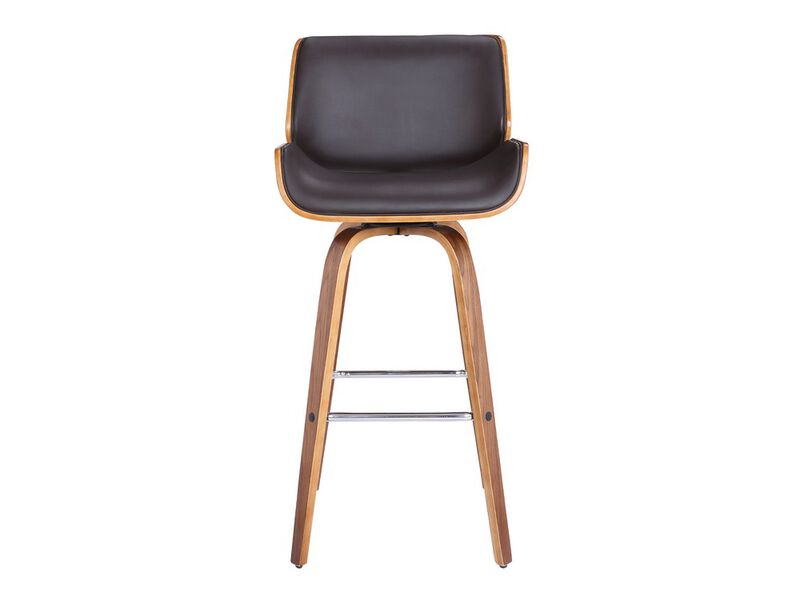 Bar Height Wooden Swivel Barstool with Leatherette Seat, Black and Brown-Benzara