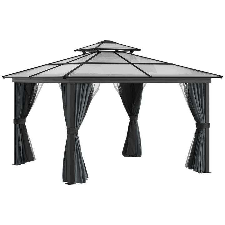 Black Backyard Retreat: 10x10 Aluminum Hardtop Gazebo with Curtains
