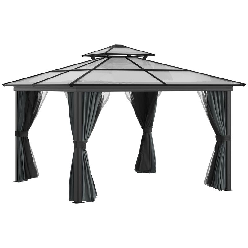 Black Backyard Retreat: 10x10 Aluminum Hardtop Gazebo with Curtains