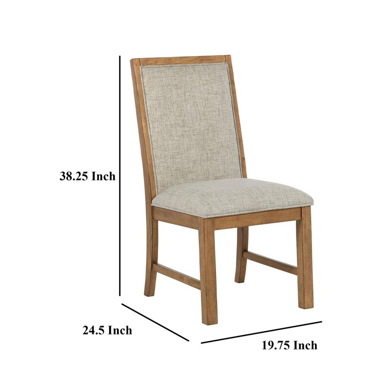 Rune Dining Side Chair Set of 2, Brown Asian Hardwood, Beige Fabric - Benzara