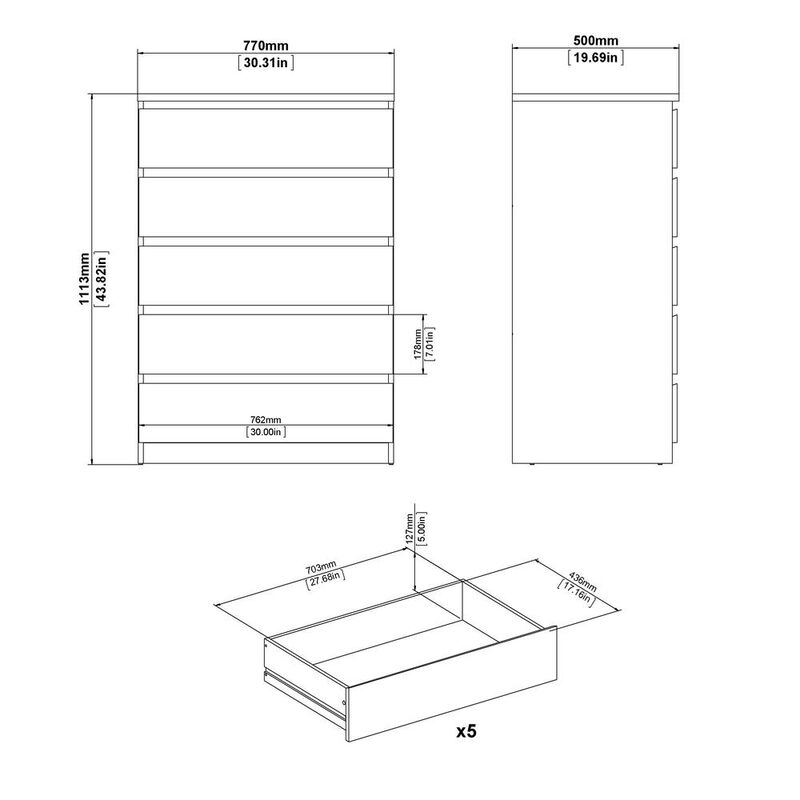 Tvilum Scottsdale 5 Drawer Chest, Truffle