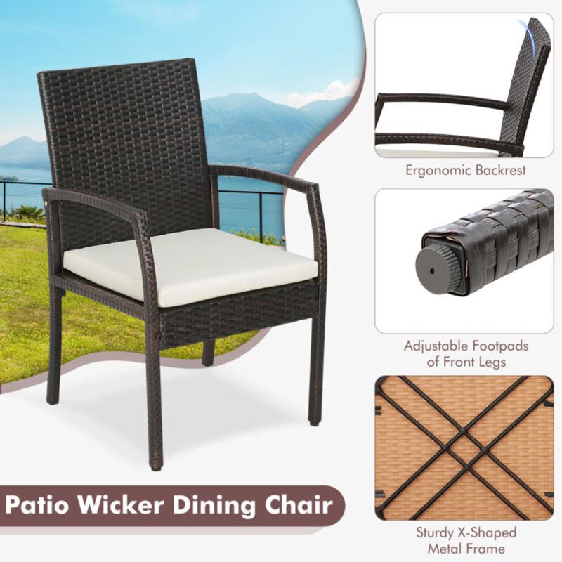 Hivvago 9 Pieces  Patio Rattan Dining Set with Acacia Wood Table for Backyard  Garden-L-shaped Handrail