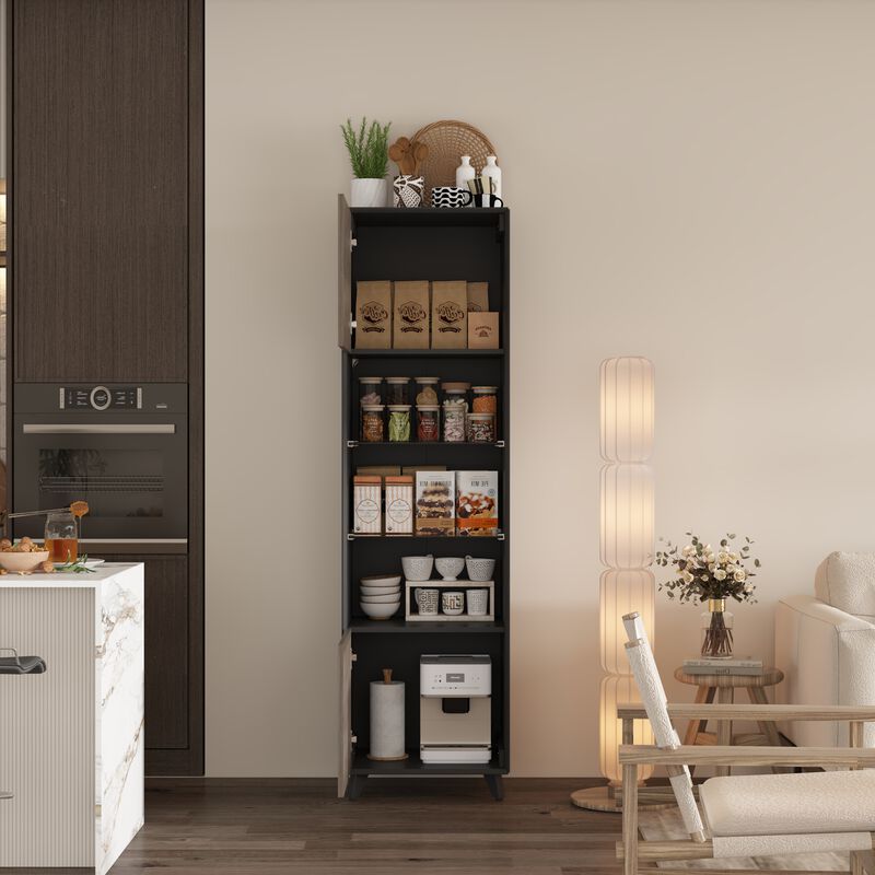 FUFU&GAGA Tall Dining Cabinet with Doors and Shelves, (18.9" W x 15.7" D x 66.9" H),Black and Brown