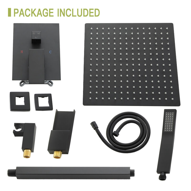 16" Rain Shower Head Systems With Waterfall Tub Spout, Matte, Ceiling Mounted Shower