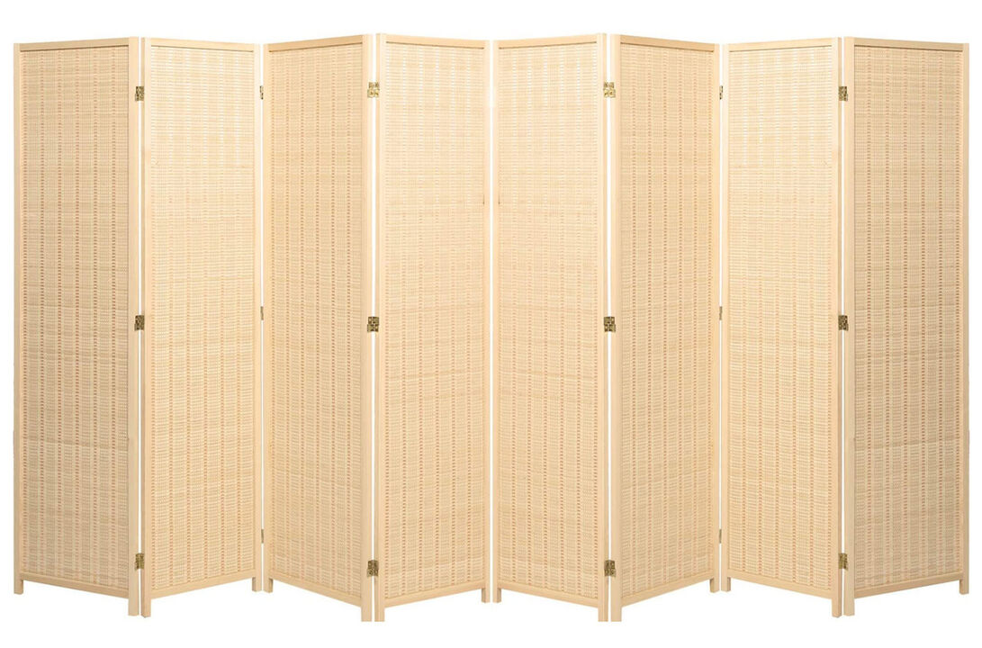Legacy Decor 8 Panel Room Divider Brown Color Wood and Bamboo Weave