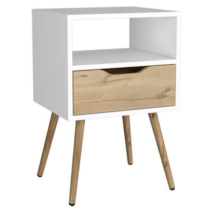DEPOT E-SHOP Emma Nightstand, Superior Top, Four Legs, One Open Shelf, One Drawer, Dark Walnut