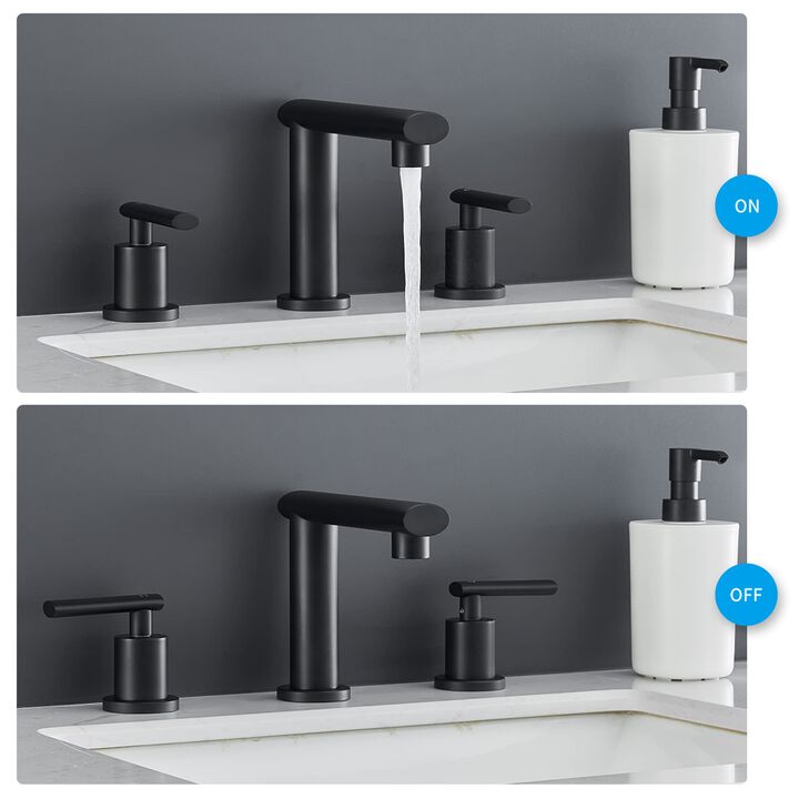 Widespread Vanity Faucet, 2-Handle Waterfall Bathroom Sink Faucet with Drain Assembly