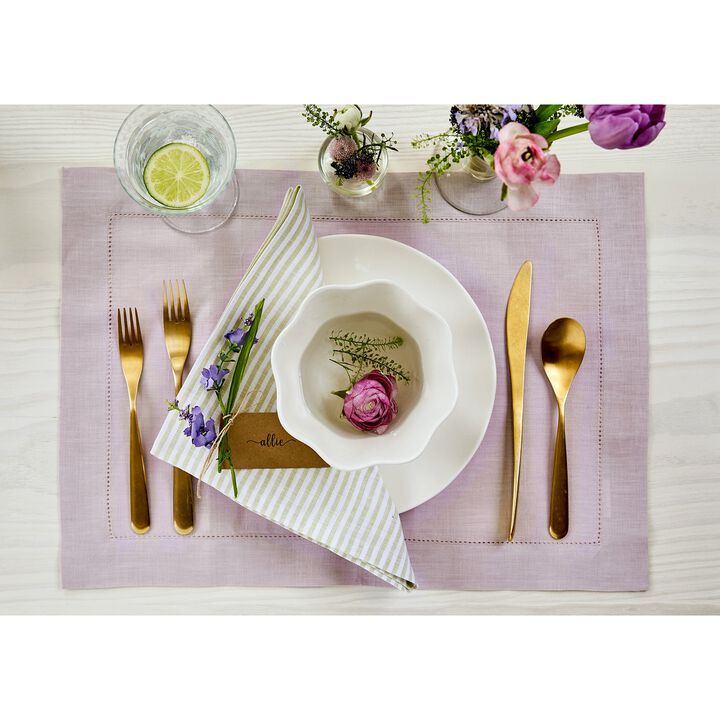 Solino Home 100% Pure Linen Placemats Set of 4 - 14 x 19 Inch | Classic Hemstitch