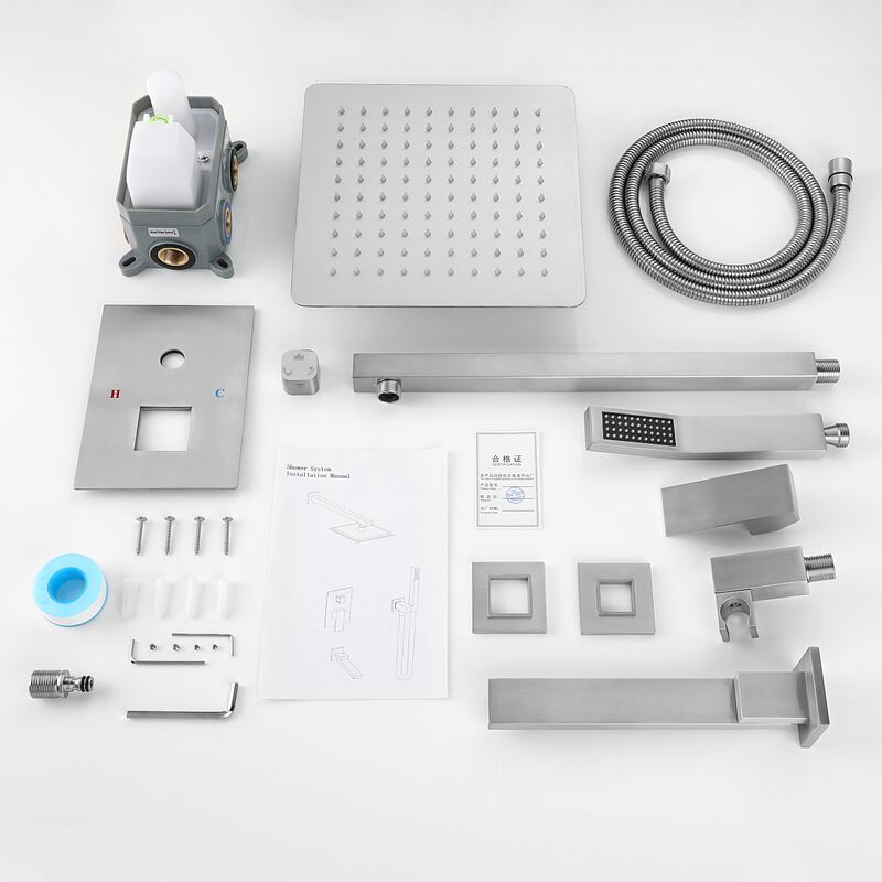Luxury Square Rain Shower System, Wall-Mounted Mixer Combo Set for Modern Bathrooms