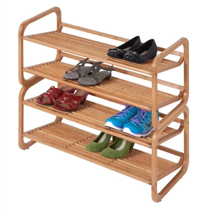 Hivvago Bamboo Modern 2-Shelf Stackable Shoe Rack - Holds up to 8 Pair of Shoes