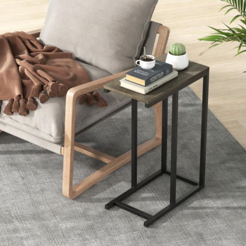 C-Shaped Side Table with Space-Saving Design and Open Storage Shelf