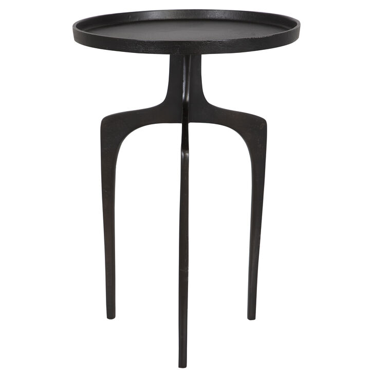 22 Inch Metal Round Accent Table, Three Curved Legs, Antique Brown - Benzara