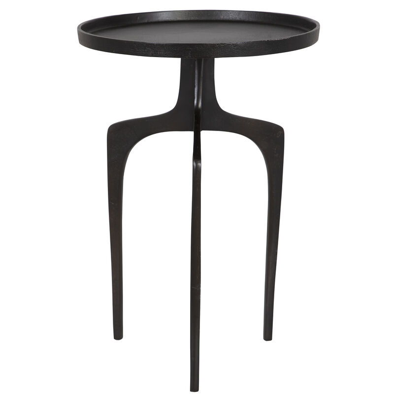 22 Inch Metal Round Accent Table, Three Curved Legs, Antique Brown - Benzara
