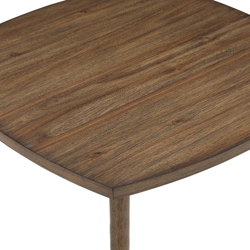 Summit 40 Inch Dining Table, Square Top, Rounded Edges, Wood Frame, Brown - Benzara