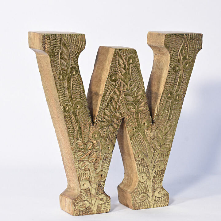 Vintage Natural Gold Handmade Eco-Friendly "W" Alphabet Letter Block For Wall Mount & Table Top Décor