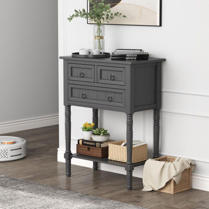 Hivvago Narrow Console Table with 3 Storage Drawers and Open Bottom Shelf