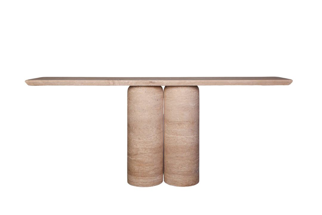 Bullet Leg Travertine Console Table 72"
