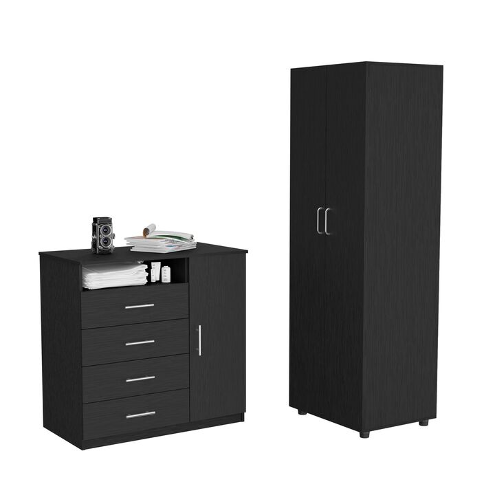 DEPOT E-SHOP Bidrell 2 Piece Bedroom Set, London Armoire + Rioja 4 Drawer Dresser, Black