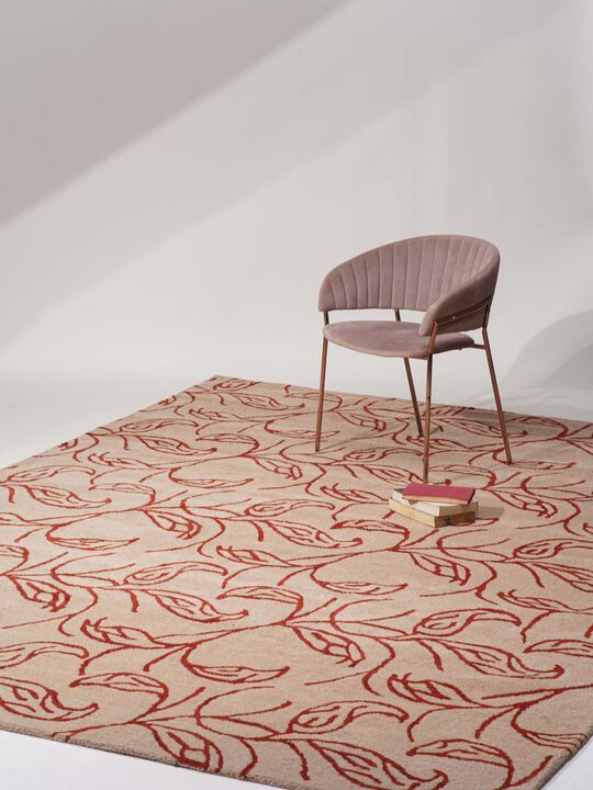 RUGSOTIC CARPETS HAND TUFTED WOOL ECO-FRIENDLY AREA RUGS  - 5'x8', Rectangle Shape, Cream & Red, Floral Modern Design, High Pile Thick Handmade Area Rugs for Living Room, Bed Room (K00726)