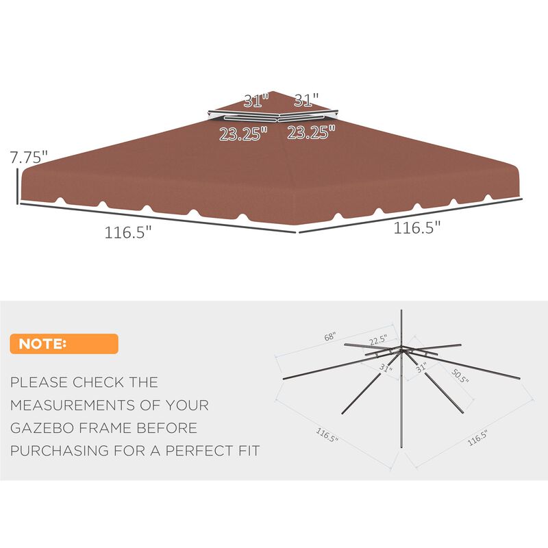 Coffee Gazebo Top: 9.8x9.8 ft Replacement Canopy with Double Vented Roof