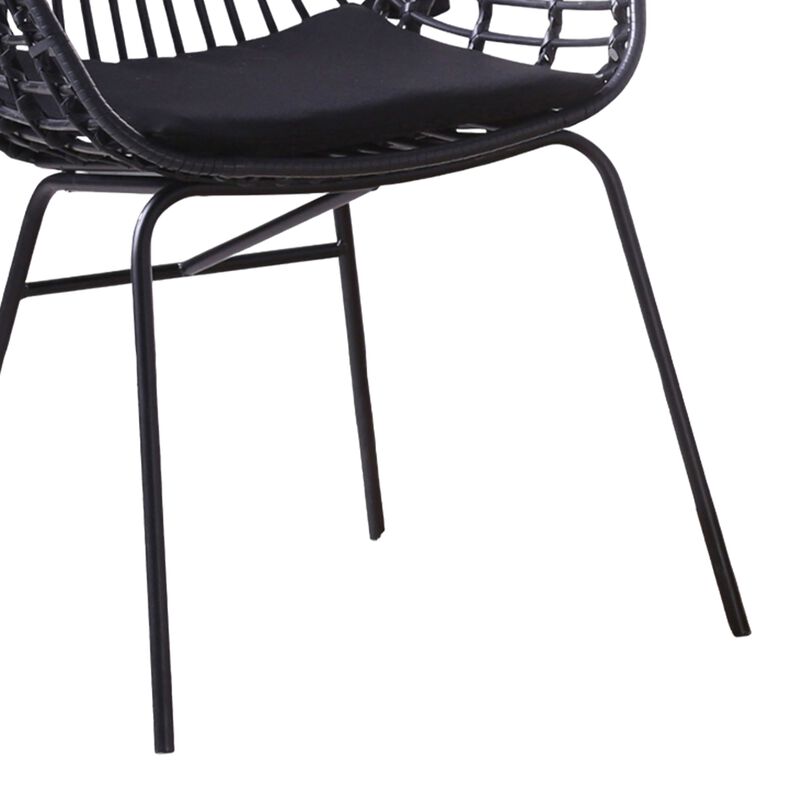 Niya Patio Chair Set of 2, Polyester, Black Steel, Outdoor Rattan Wicker