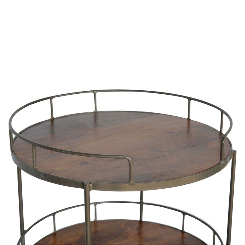 Solid Wood Iron Industrial Round Butler Tray Table