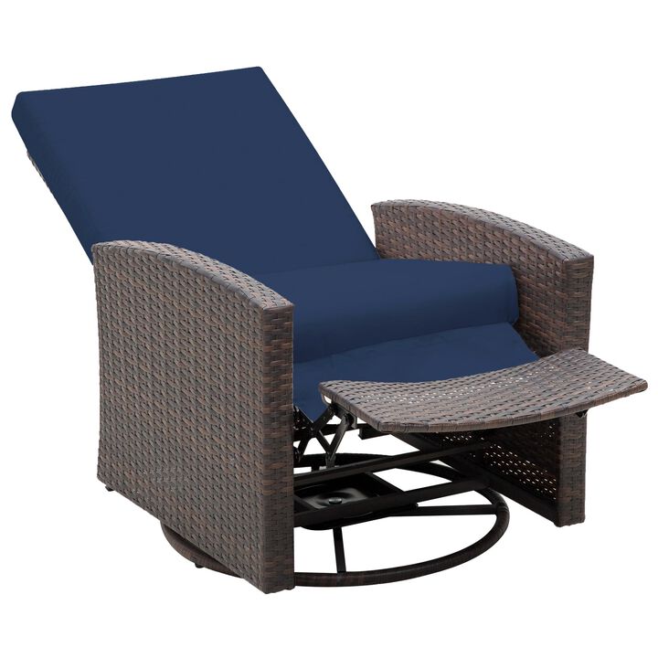 Navy Blue Outdoor Luxury: PE Resin Woven 360° Swivel Recliner